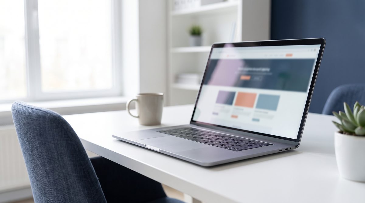 Laptop mit geöffneter Website auf einem Schreibtisch
