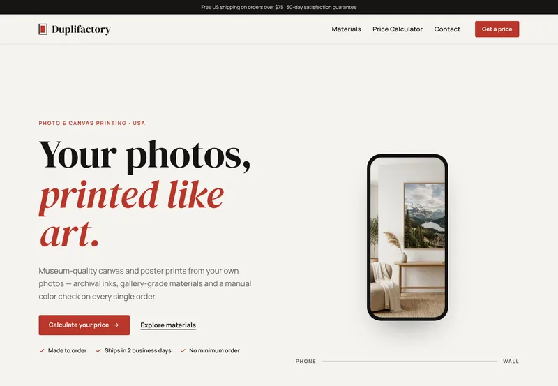 Home page of the website Duplifactory