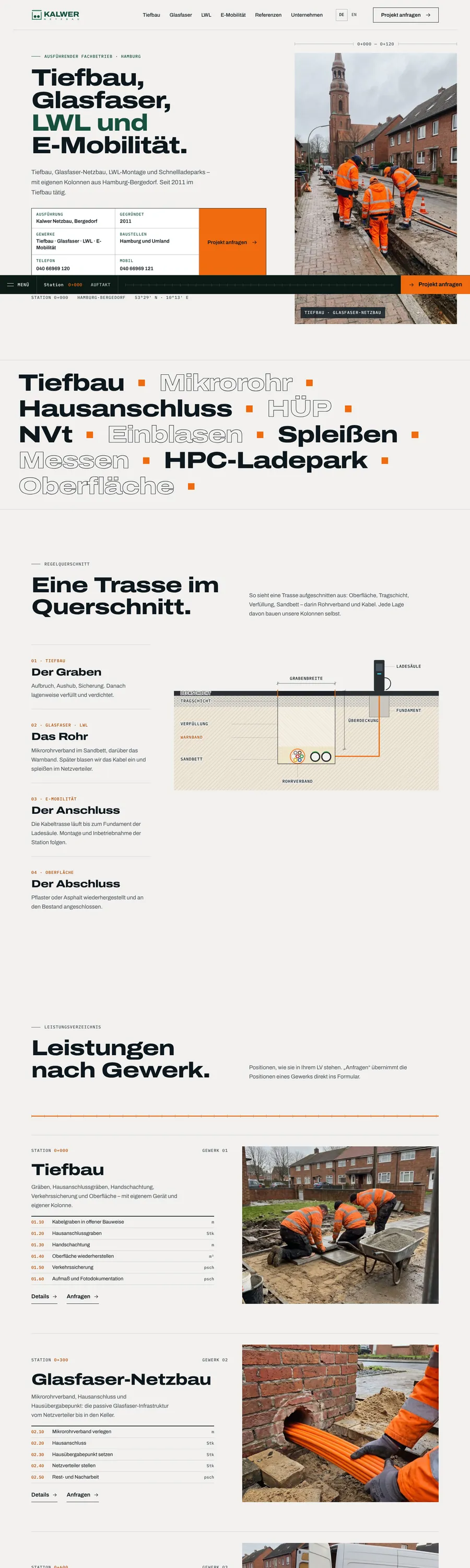Screenshot of the website Kalwer Netzbau (version A, case study, anonymised)