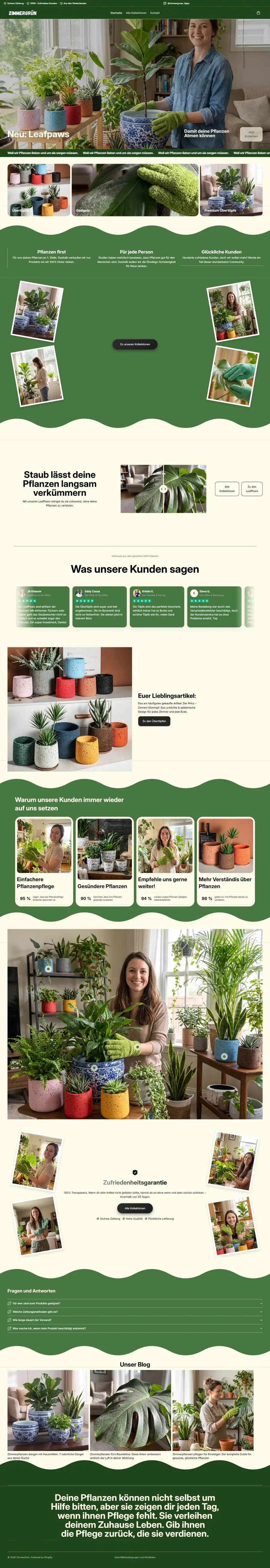 Screenshot of the website Zimmergrün