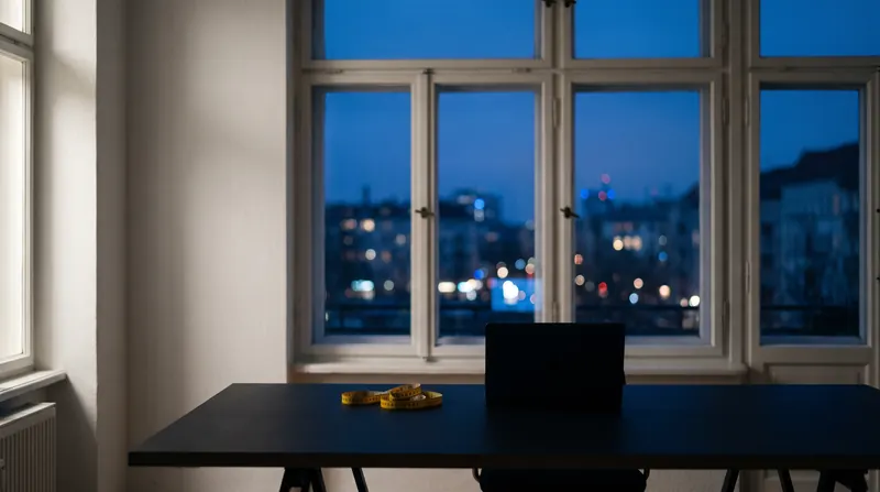 Workshop in the evening in front of a window in an old building