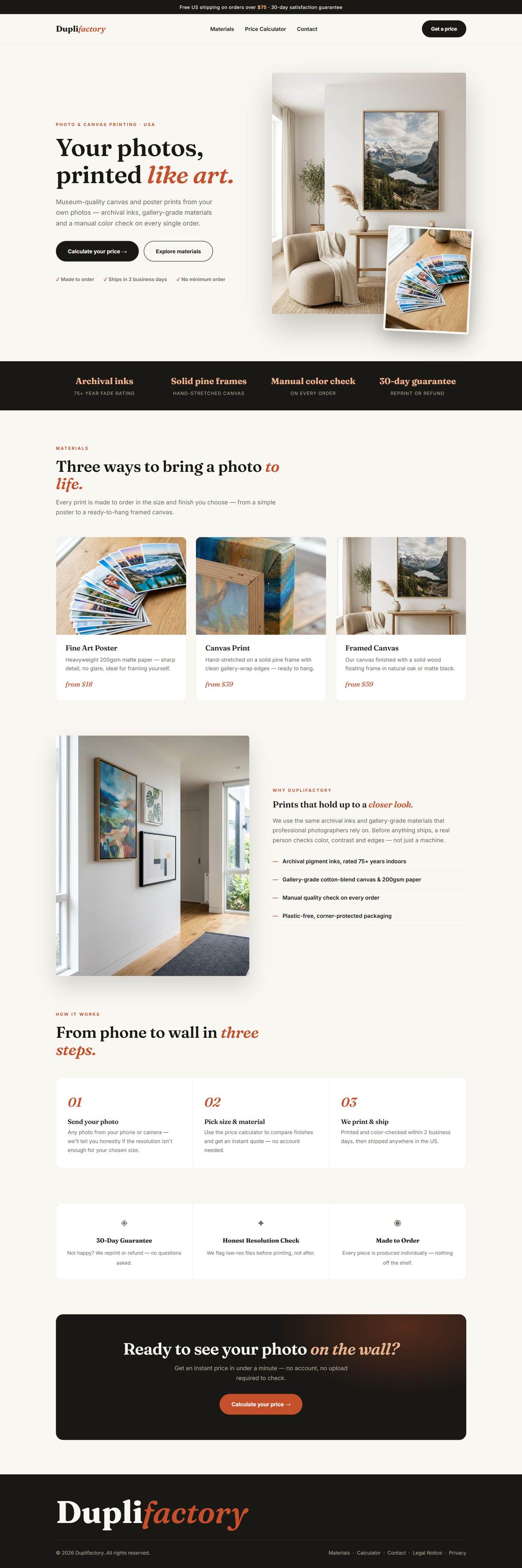 Website des Druckservices Duplifactory