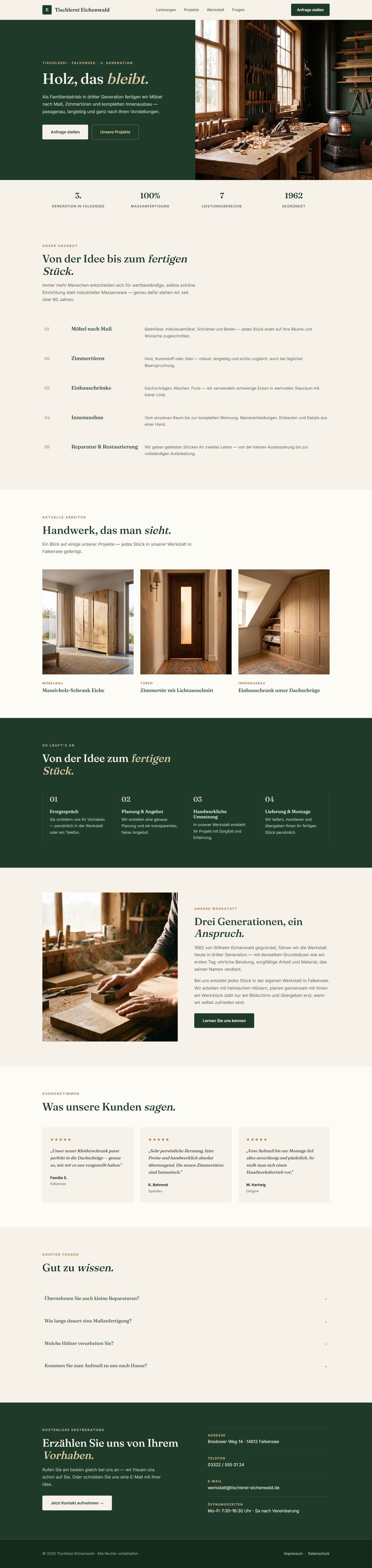 Website der Tischlerei Eichenwald