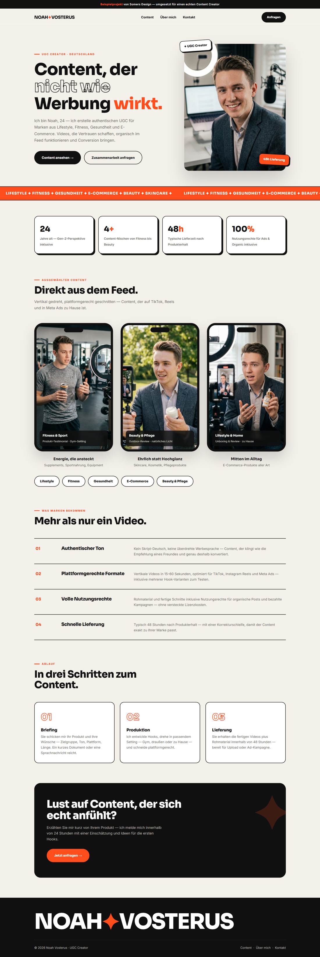 Portfolio-Website des UGC-Creators Noah Vosterus